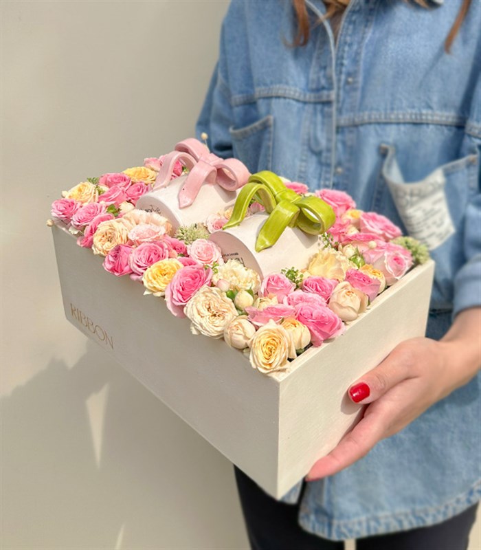 Ribbon Bow Deluxe El İşi Seramik Mug Çiçek Hediye Kutusu