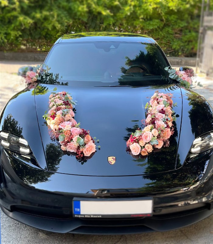 Gelin Arabası Süsleme Pembe Somon Çiçekler