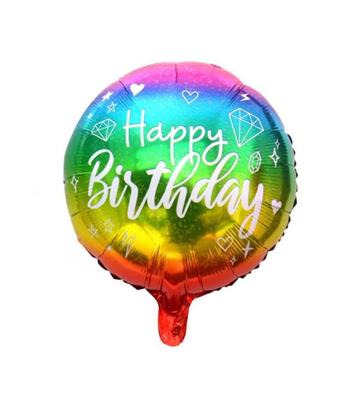 Metalik Gökkuşağı Happy Birthday Uçan Balon 45 cm