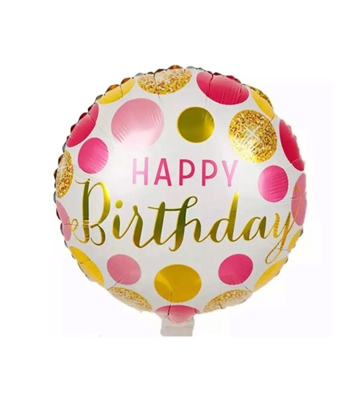 Pembe Gold Happy Birthday Uçan Balon 45 cm
