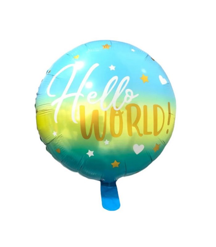 Hello World Erkek Bebek Tebrik Mavi Uçan Balon 45 cm