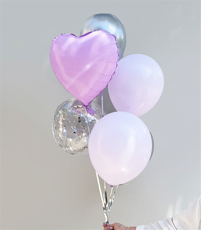 Lila Kalp Silver Confetili 6Lı Uçan Balon Seti