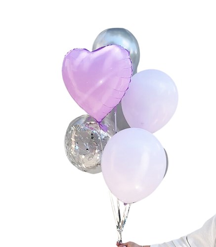 Lila Kalp Silver Confetili 6Lı Uçan Balon Seti