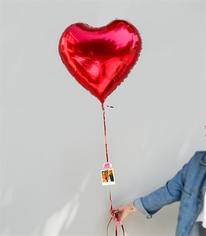 Kişiye Özel Instax Polaroid Fotoğraflı Kırmızı Uçan Kalp Balon 60 cm