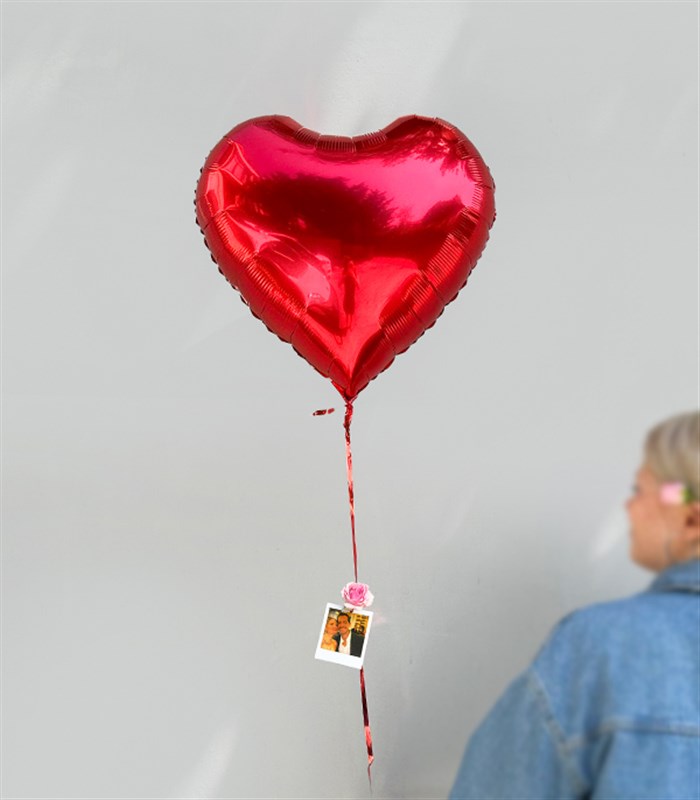 Kişiye Özel Instax Polaroid Fotoğraflı Kırmızı Uçan Kalp Balon 60 cm