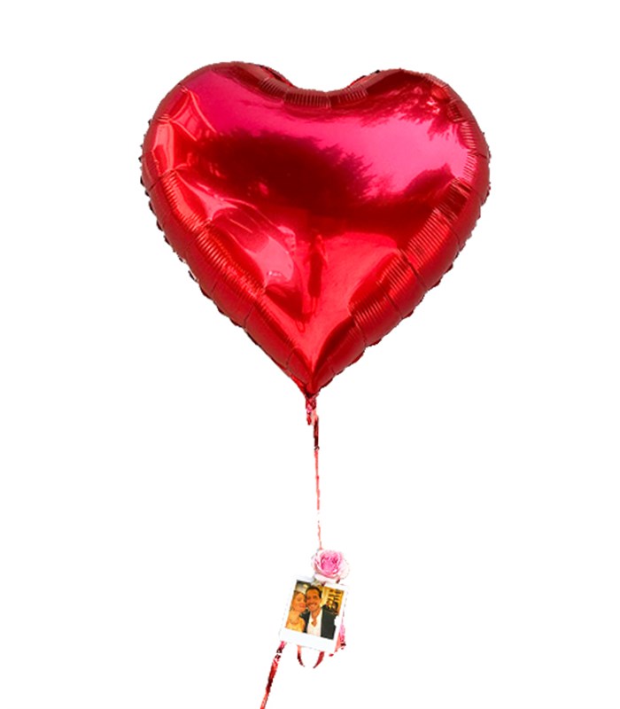 Kişiye Özel Instax Polaroid Fotoğraflı Kırmızı Uçan Kalp Balon 60 cm