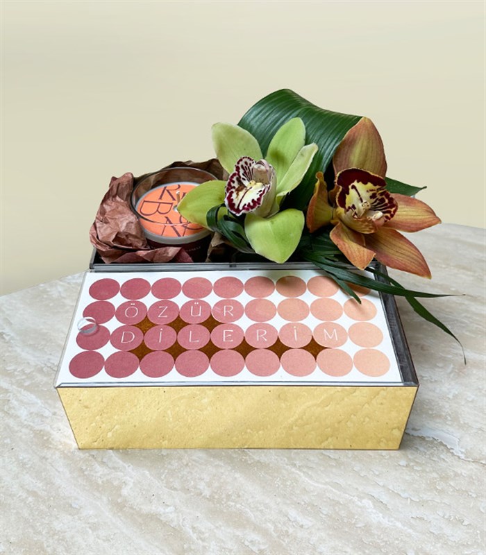 Özür Dilerim Cymbidium Orkide Mum Çikolata Hediye Kutusu