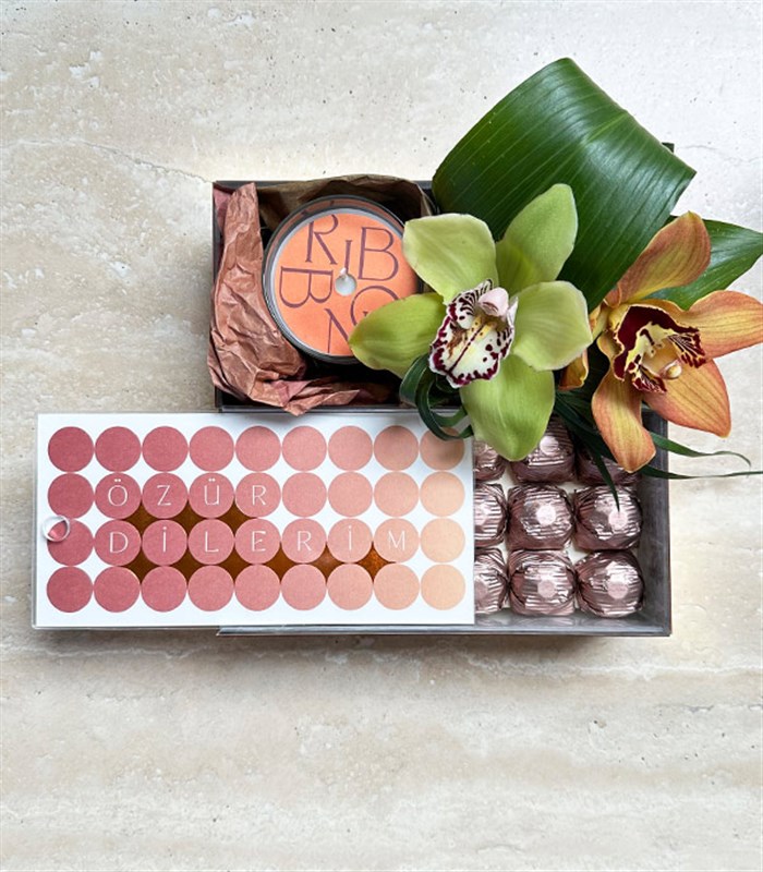 Özür Dilerim Cymbidium Orkide Mum Çikolata Hediye Kutusu