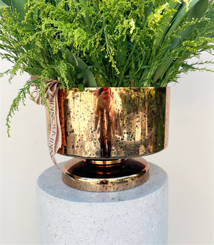 50 Turuncu Lale Grand Deluxe Bakır Eskitme Vazo Aranjman