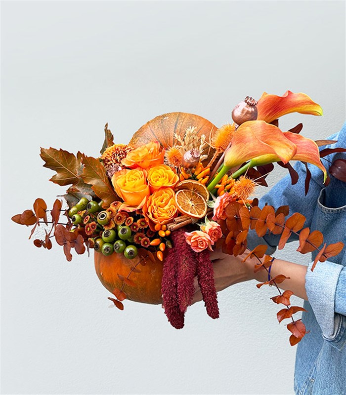 Orange Spice Sonbahar Çiçekleri Balkabağı Aranjmanı