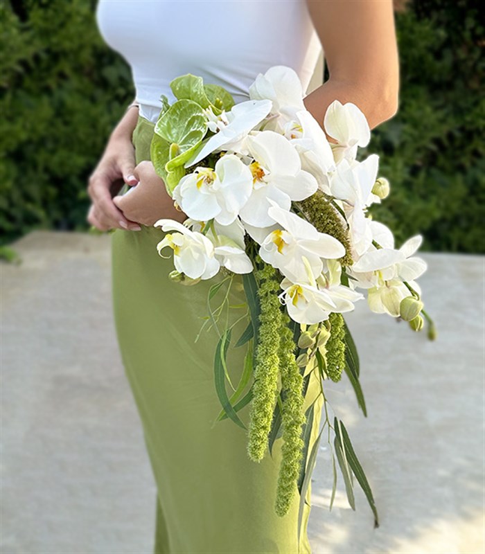 Loves Enchantment Beyaz Orkide Yeşil Antoryum Gelin Buketi