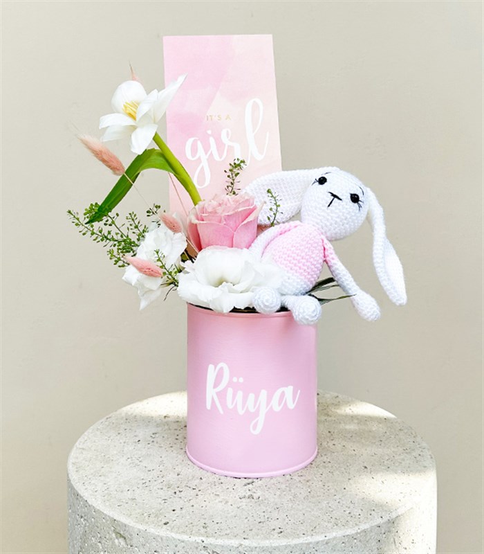 İsme Özel Its a Girl Yenidoğan Bebek Tebrik Mini Aranjman