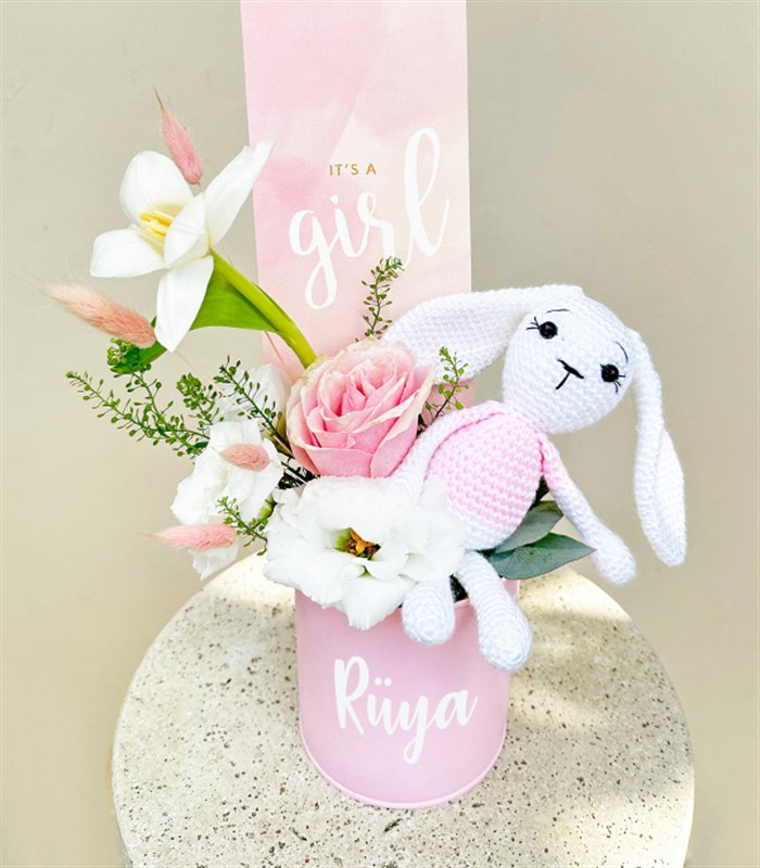 İsme Özel Its a Girl Yenidoğan Bebek Tebrik Mini Aranjman