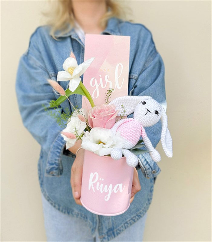 İsme Özel Its a Girl Yenidoğan Bebek Tebrik Mini Aranjman