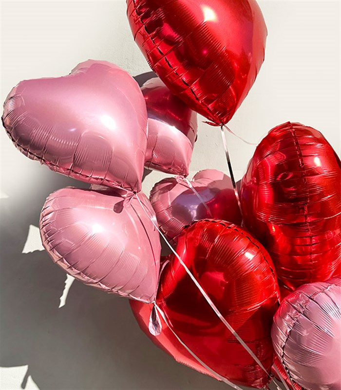Uçan 10 Kalp Balon Seti Kırmızı Pembe