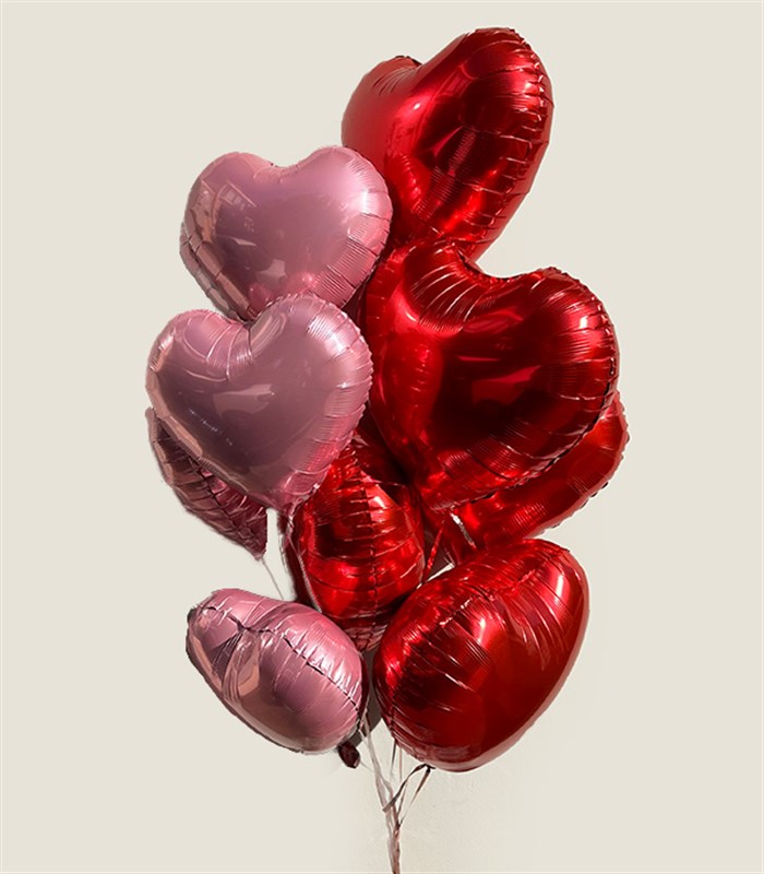 Uçan 10 Kalp Balon Seti Kırmızı Pembe
