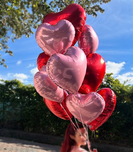 Uçan 10 Kalp Balon Seti Kırmızı Pembe