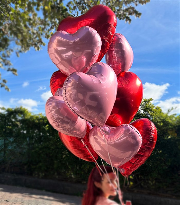Uçan 10 Kalp Balon Seti Kırmızı Pembe