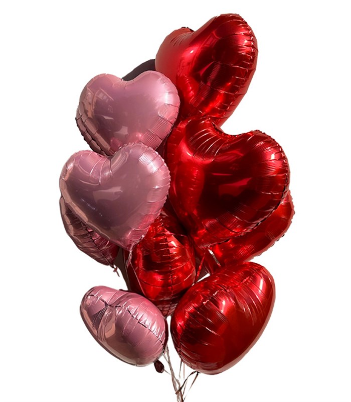 Uçan 10 Kalp Balon Seti Kırmızı Pembe