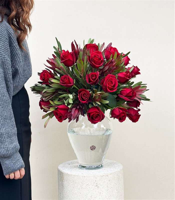 Love Language Deluxe Panoramik 25 Kırmızı Gül Conebushes Aranjmanı