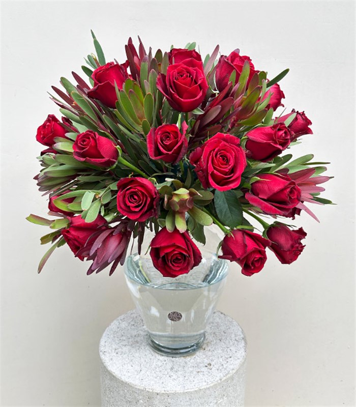 Love Language Deluxe Panoramik 25 Kırmızı Gül Conebushes Aranjmanı