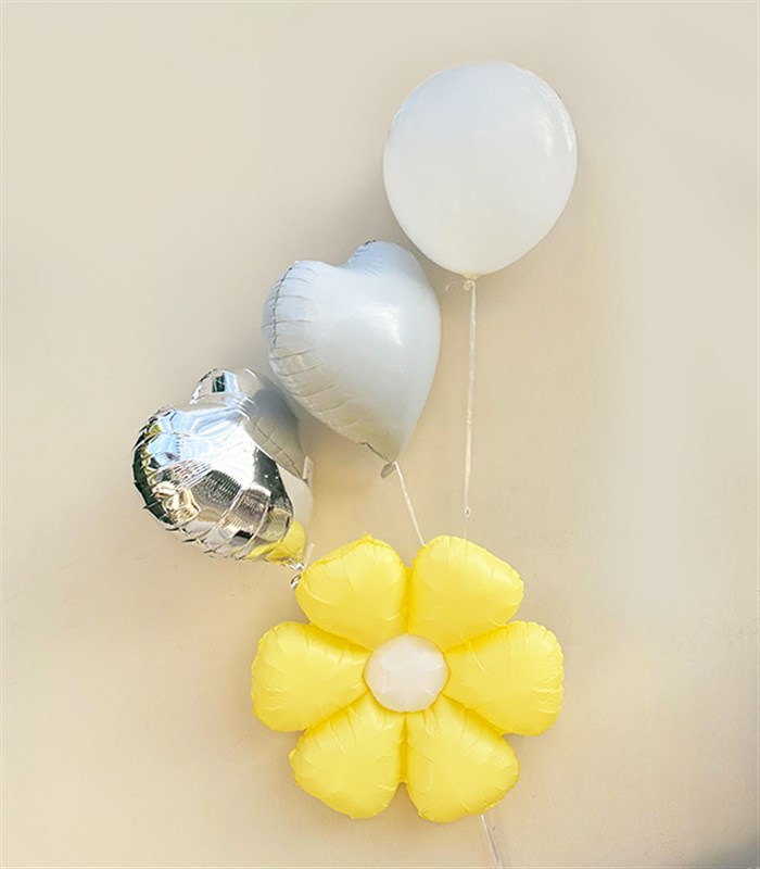 Sarı Papatya Kalp Uçan Balon Seti