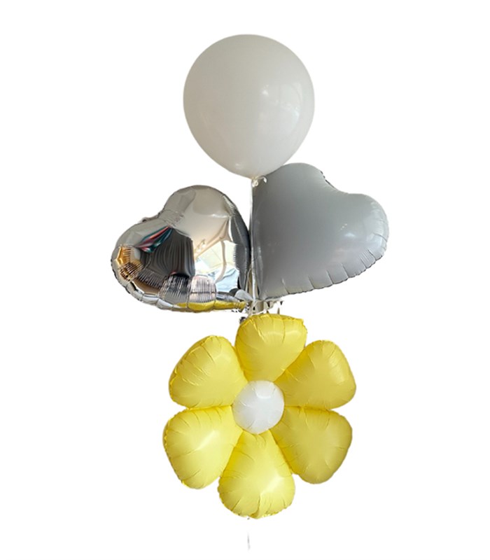 Sarı Papatya Kalp Uçan Balon Seti