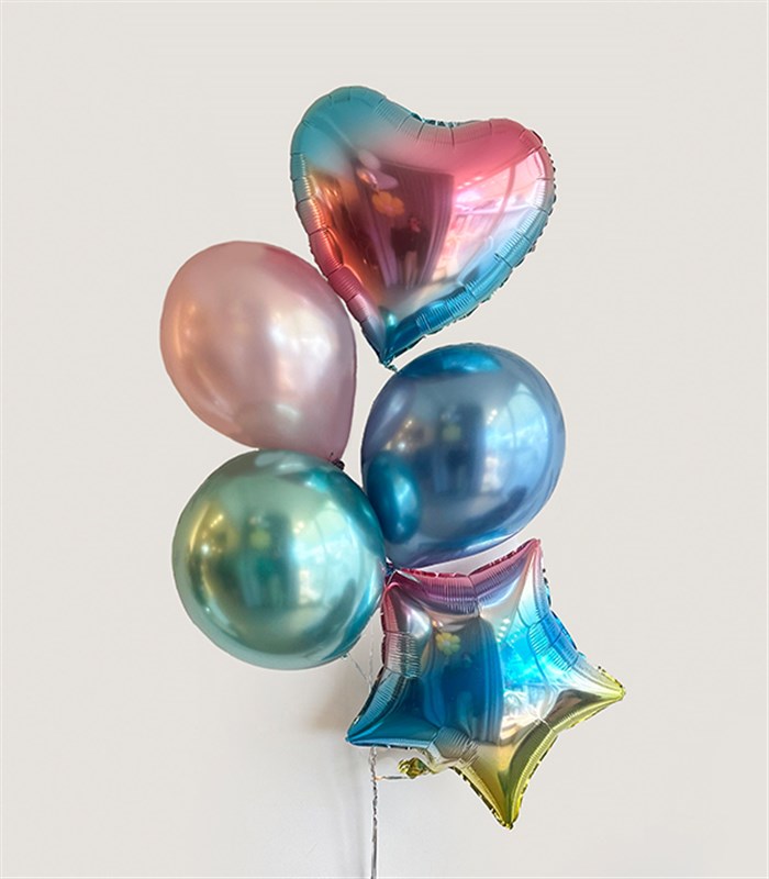 Hologram Kalp Yıldız Uçan 5Li Balon Seti