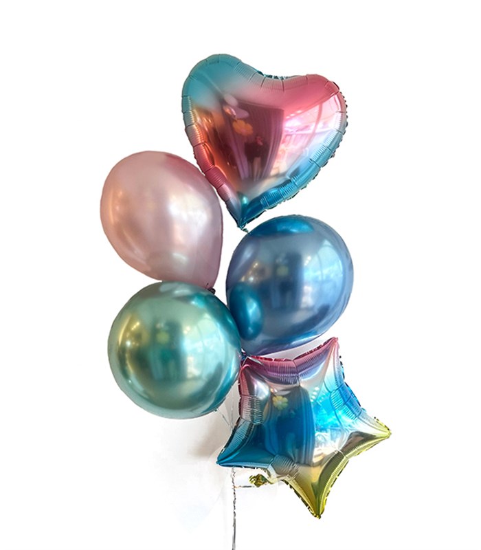 Hologram Kalp Yıldız Uçan 5Li Balon Seti