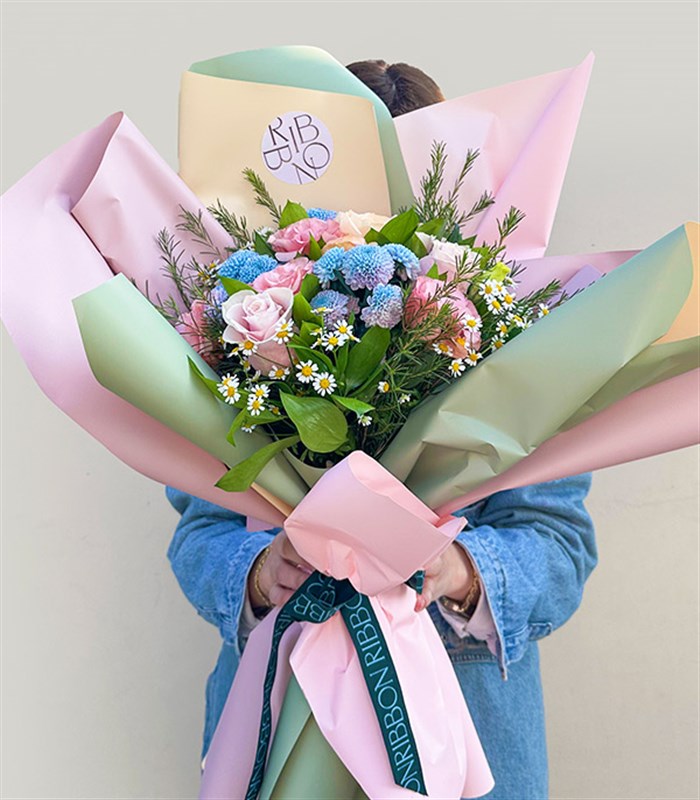 Luana Pembe Kayısı Gül Unicorn Krizantem Mini Buket