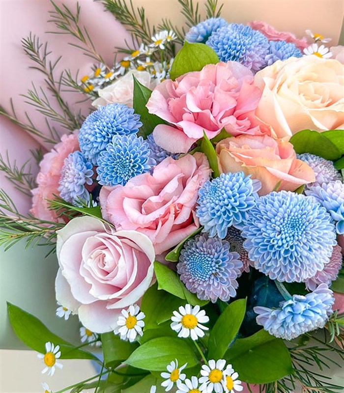 Luana Pembe Kayısı Gül Unicorn Krizantem Mini Buket