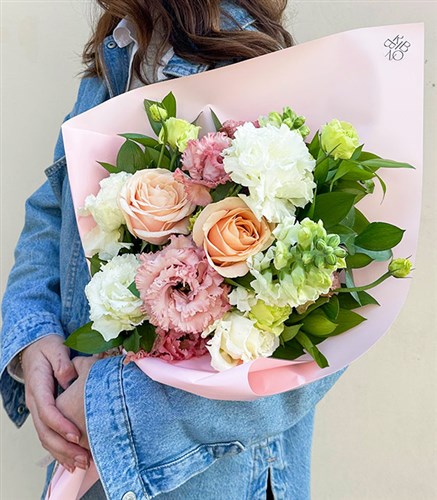 Sheryl Apricot Rose White Flowers Mini Bouquet