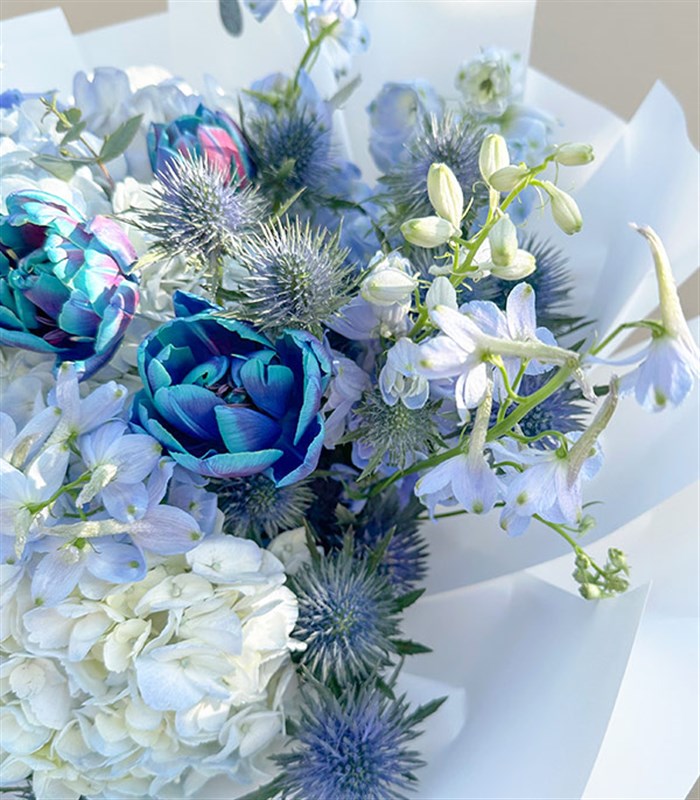 Cerulean Galaksi Lale Mavi Ortanca Delfinyum Buketi