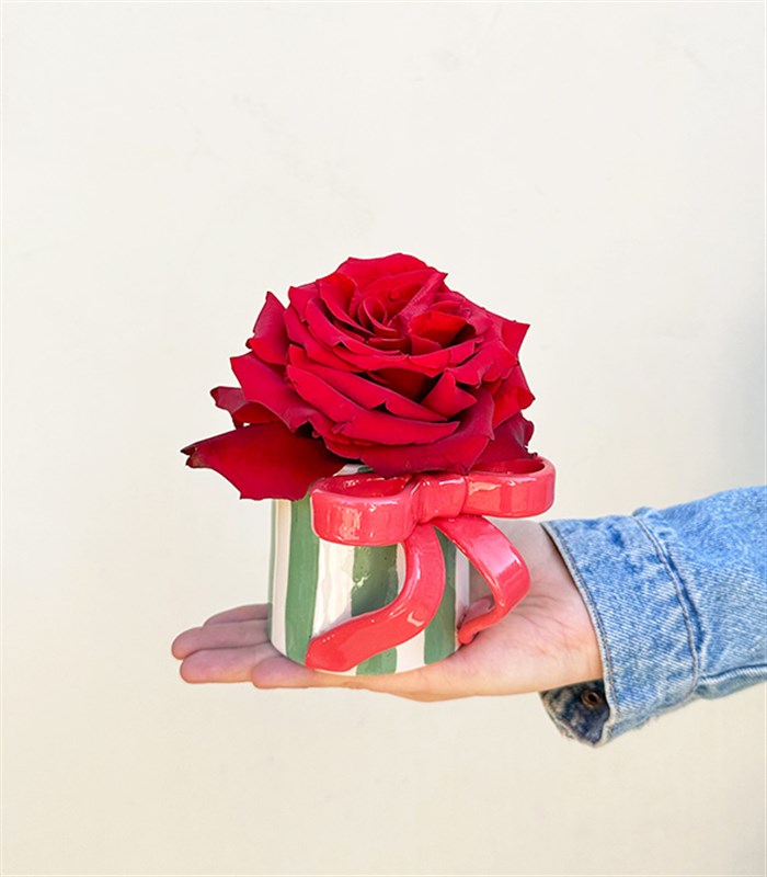 Ribbon Valentines Bow El İşi Seramik Mug Kırmızı Gül