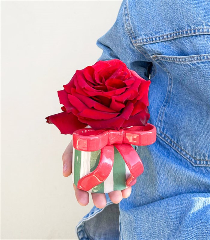 Ribbon Valentines Bow El İşi Seramik Mug Kırmızı Gül