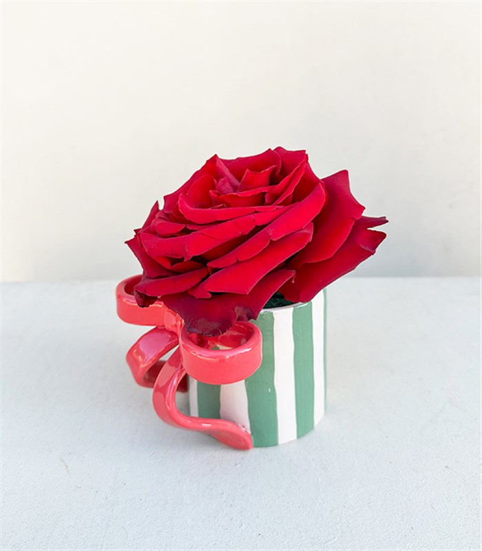 Ribbon Valentines Bow El İşi Seramik Mug Kırmızı Gül