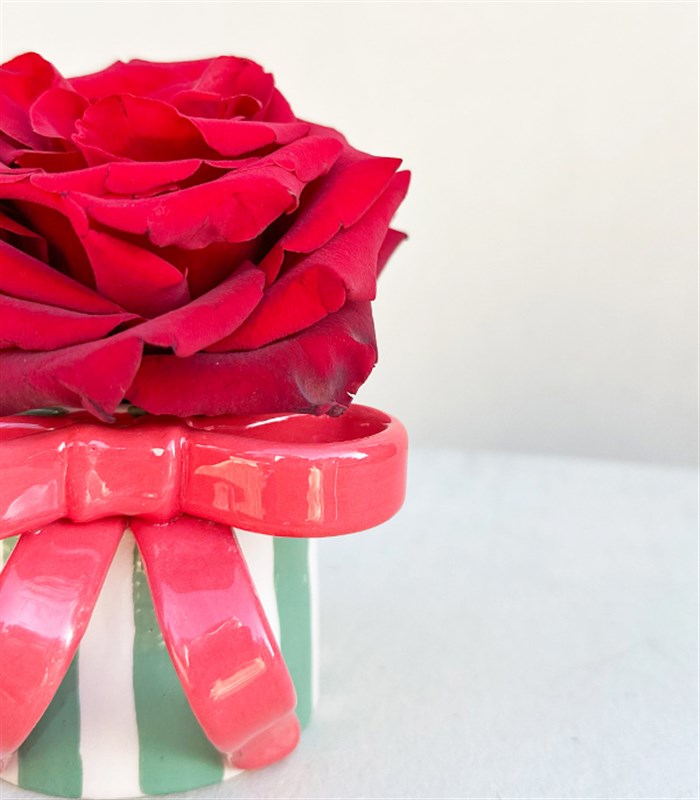 Ribbon Valentines Bow El İşi Seramik Mug Kırmızı Gül