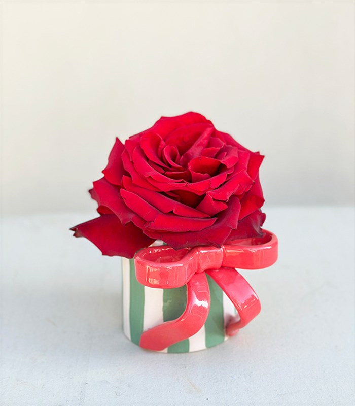 Ribbon Valentines Bow El İşi Seramik Mug Kırmızı Gül