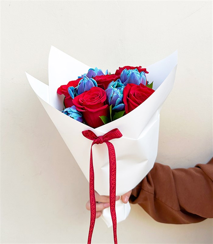 Sunset Lover Sky Çantada Kırmızı Gül Galaksi Lale