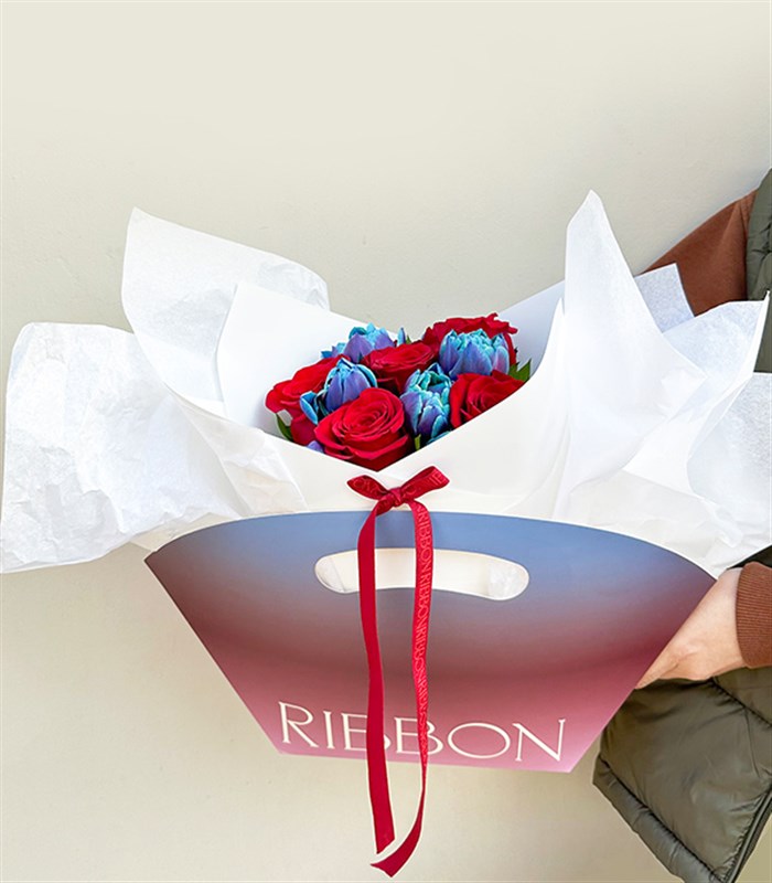 Sunset Lover Sky Çantada Kırmızı Gül Galaksi Lale