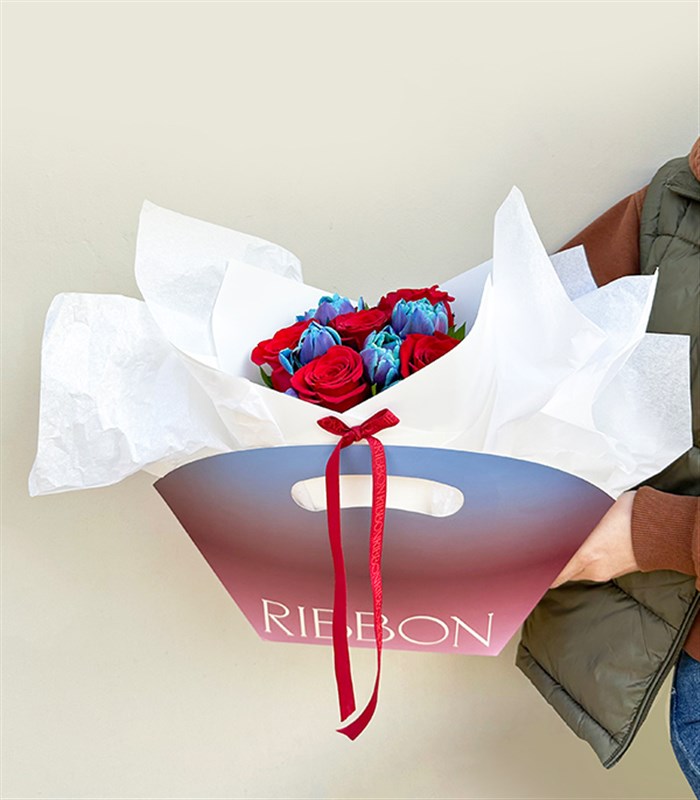 Sunset Lover Sky Çantada Kırmızı Gül Galaksi Lale