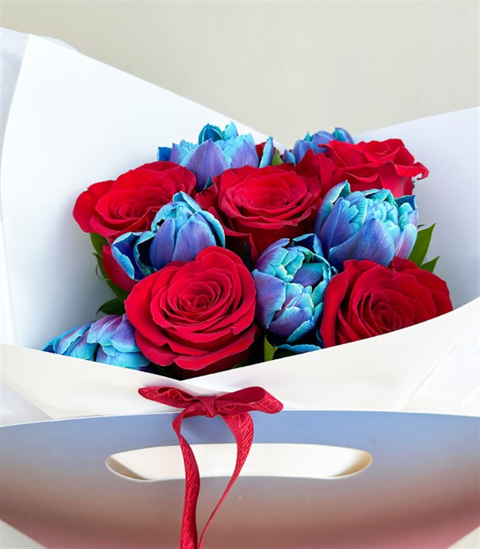 Sunset Lover Sky Çantada Kırmızı Gül Galaksi Lale