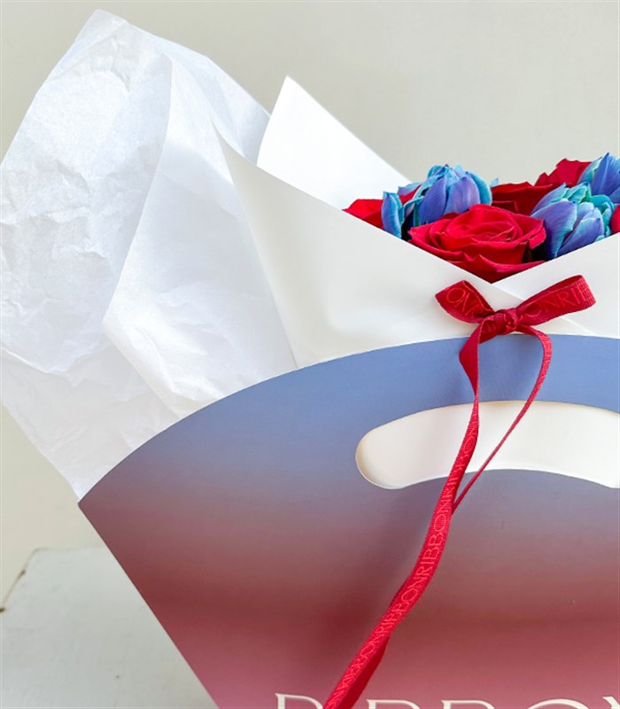 Sunset Lover Sky Çantada Kırmızı Gül Galaksi Lale