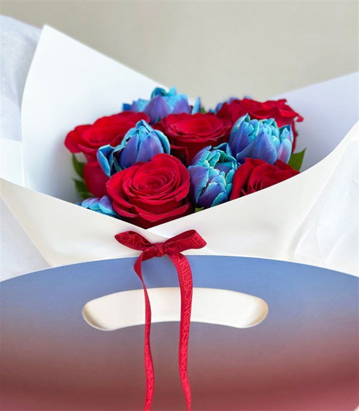 Sunset Lover Sky Çantada Kırmızı Gül Galaksi Lale