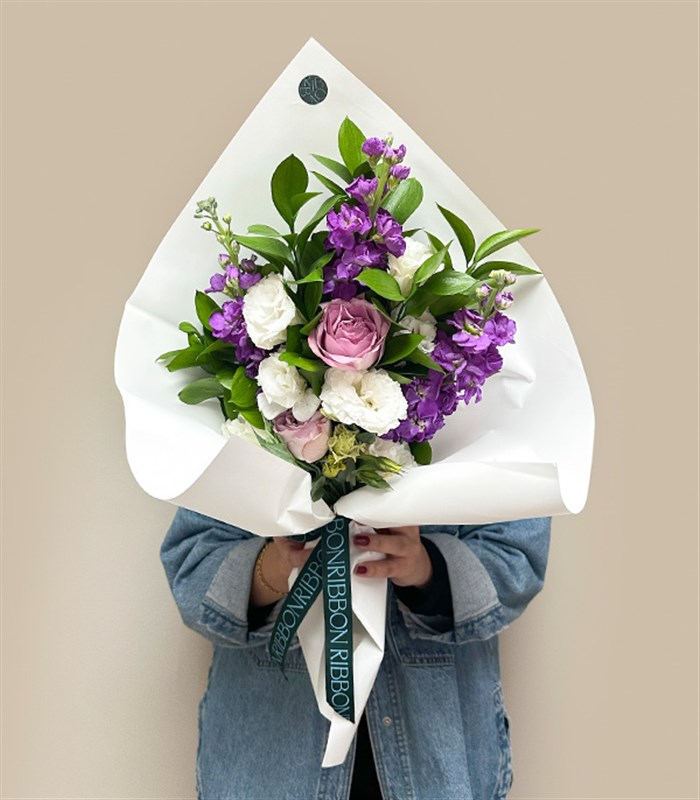 Belle Lila Gül Mor Çiçekler Mini Buket