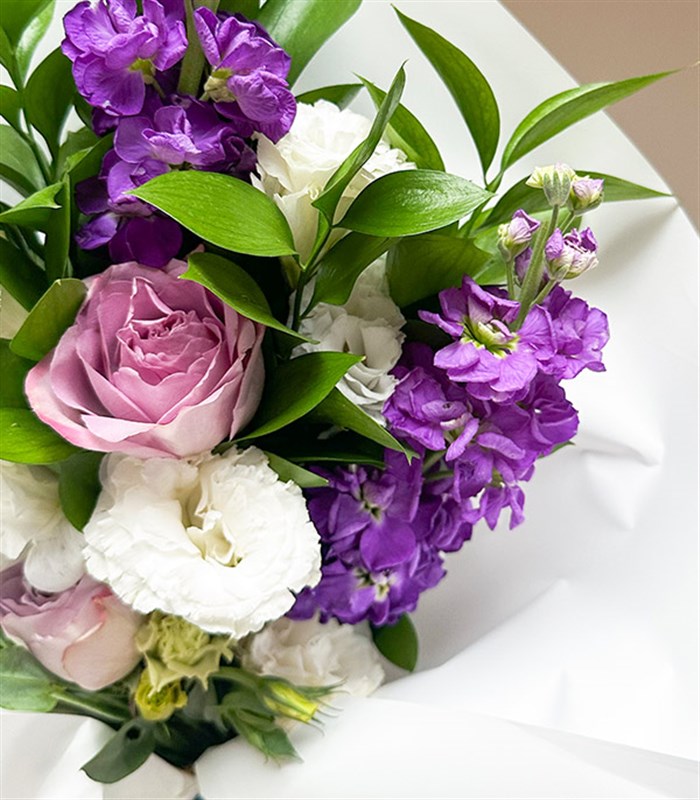 Belle Lila Gül Mor Çiçekler Mini Buket