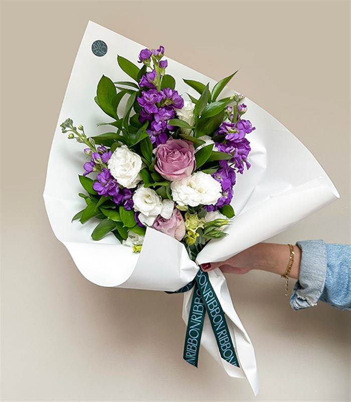 Belle Lila Gül Mor Çiçekler Mini Buket