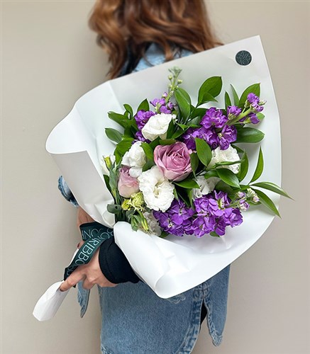 Belle Lila Gül Mor Çiçekler Mini Buket