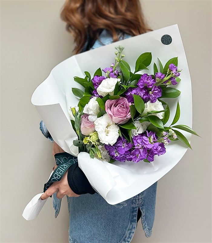 Belle Lila Gül Mor Çiçekler Mini Buket