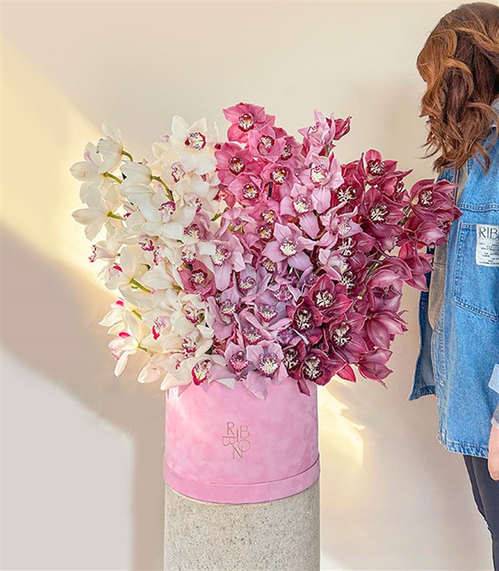 Royal Deluxe Şeker Pembe Kutuda Cymbidium Orkide Aranjmanı